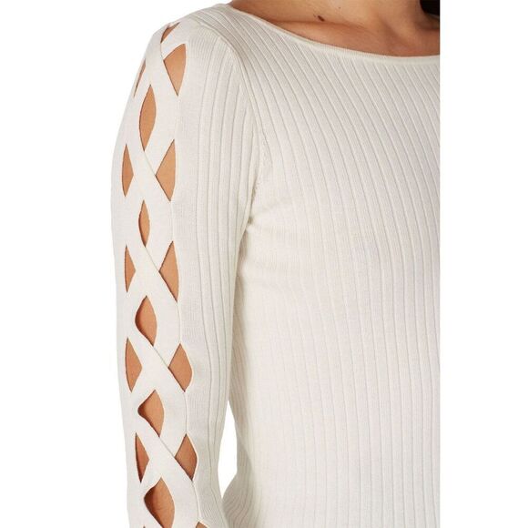 Ramy Brook XS Kimila Pullover Sweater Lattice Criss-Cross Arm Cashmere Blend Red - Picture 13 of 13